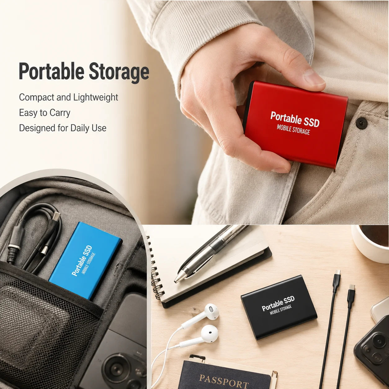 1TB Portable SSD 2TB External Hard Drive USB 3.1 High Speed Mobile Data Storage