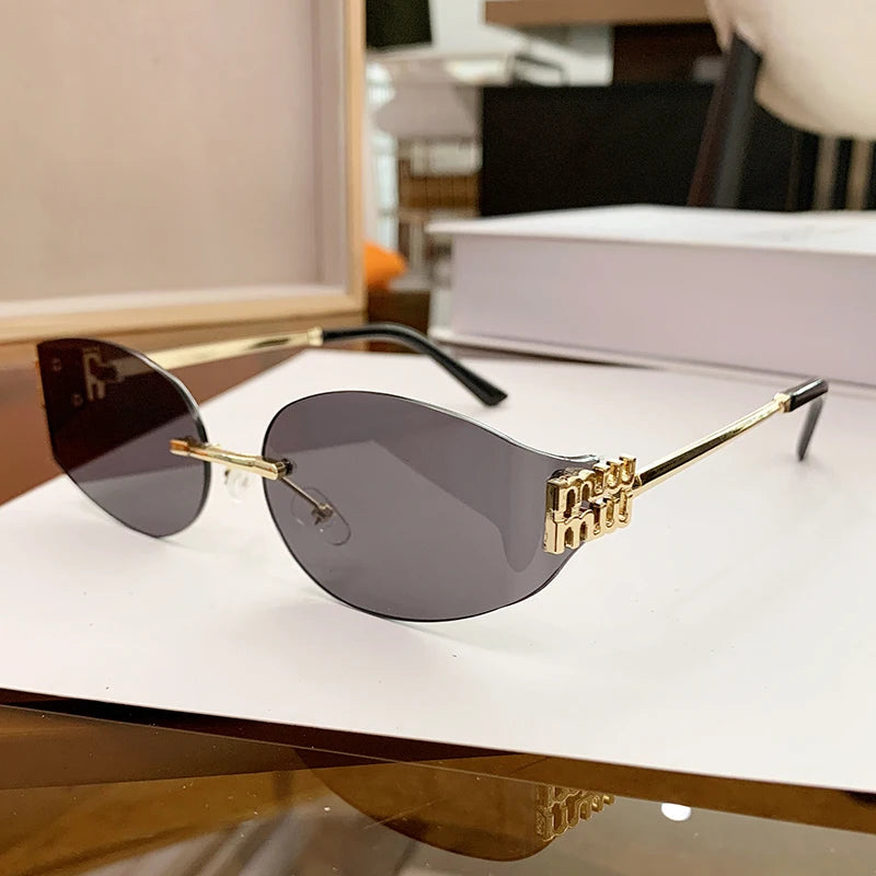 Rimless Oval Sunglasses Women UV400 Oversized Gradient