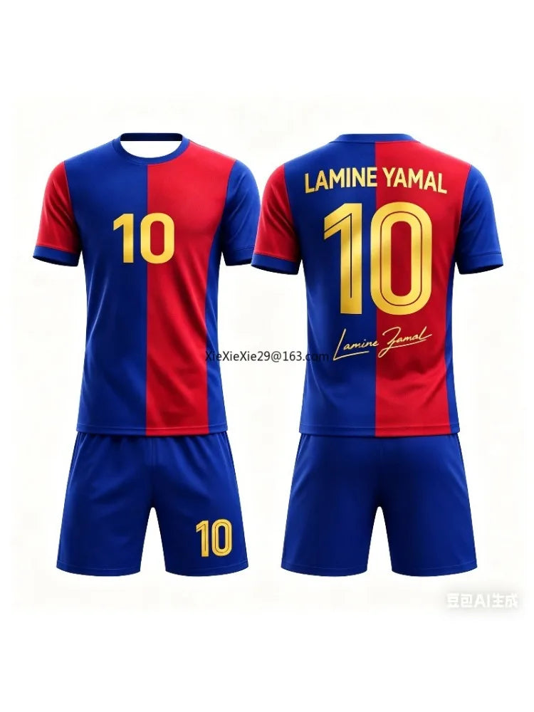 2026 Fashion New AI Yamal No.10 3D Breathable Football Summer Children's Adult T-shirt Shorts Loose Set Parent Child Clothing
