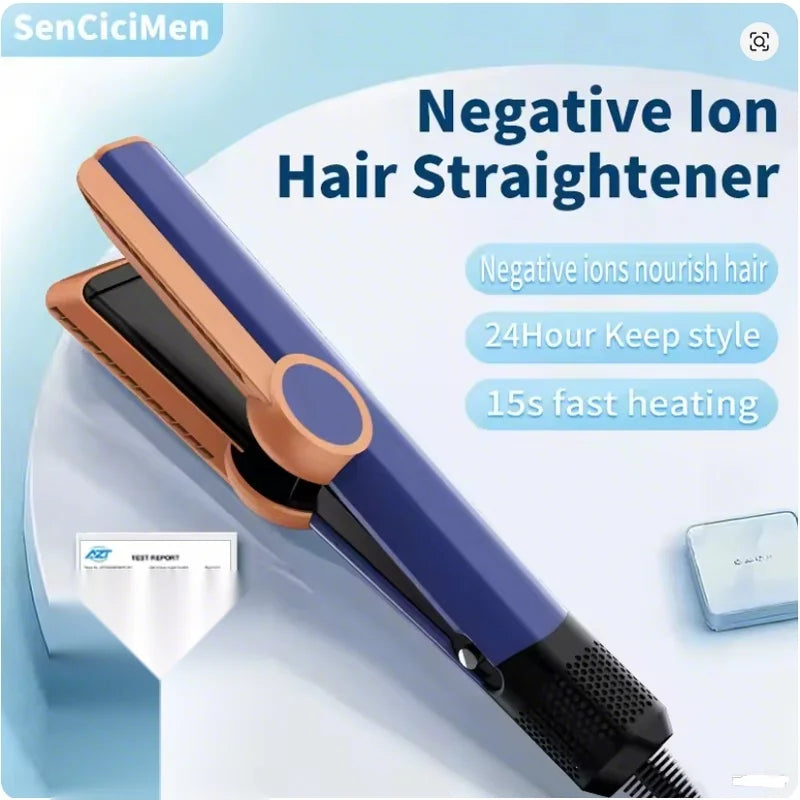 SenCiciMen 2-in-1 Air Straight & Dryer Combo - Negative Ion Heated Flat Iron for Fast, Long-Lasting