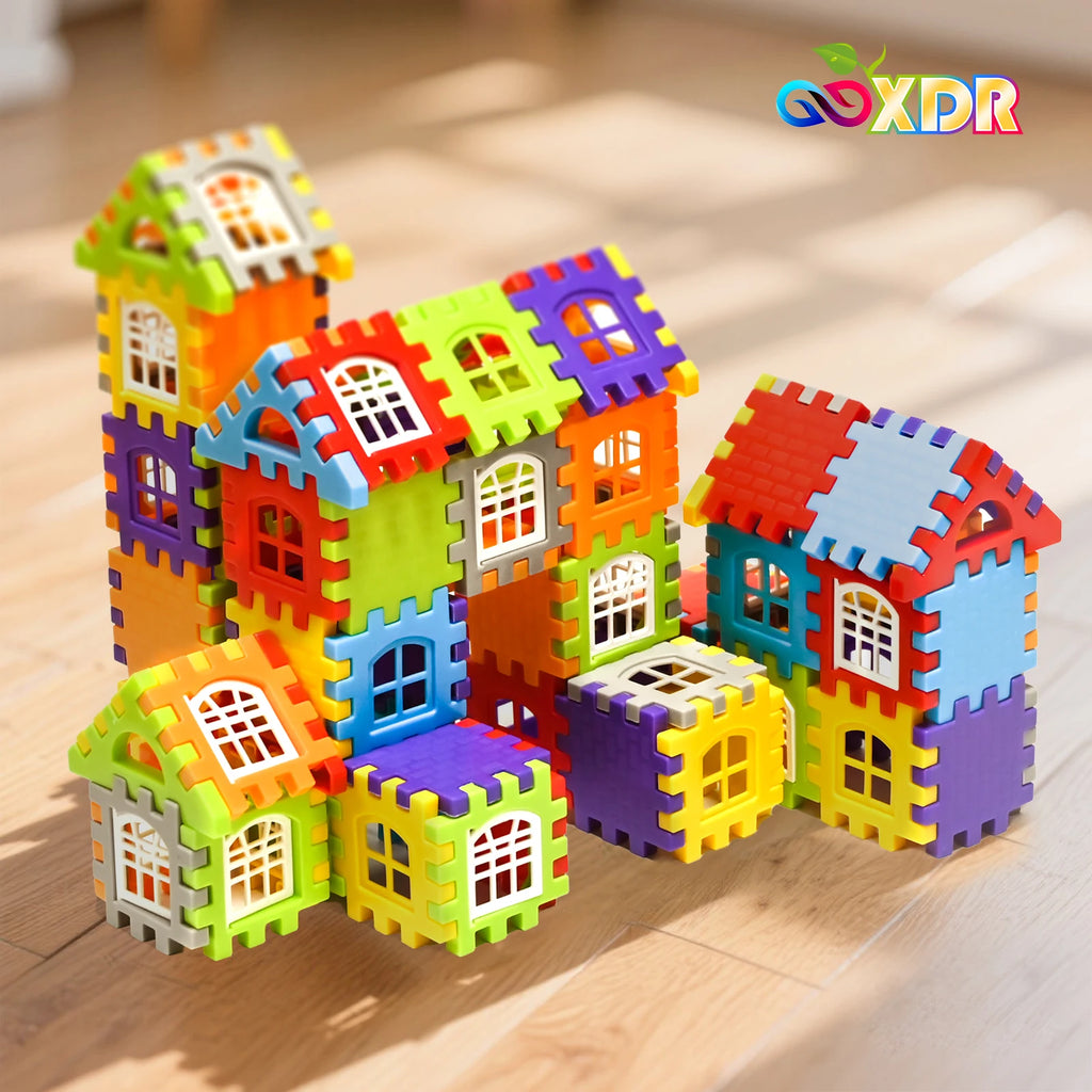 Children Building Houses Building Block Simulation Window Design Colored