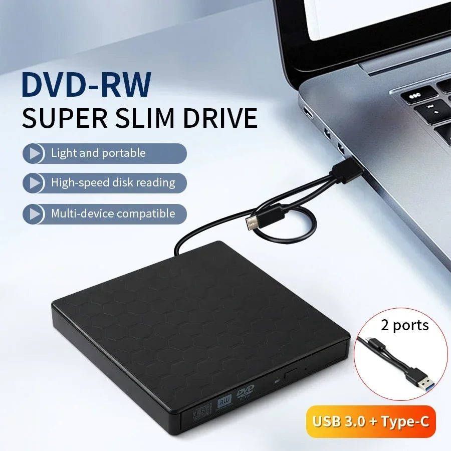 USB 3.0 Slim Type-C External DVD RW Drive CD Writer Burner Reader Player Optical Drives For Laptop PC DVD Burner DVD Portatil
