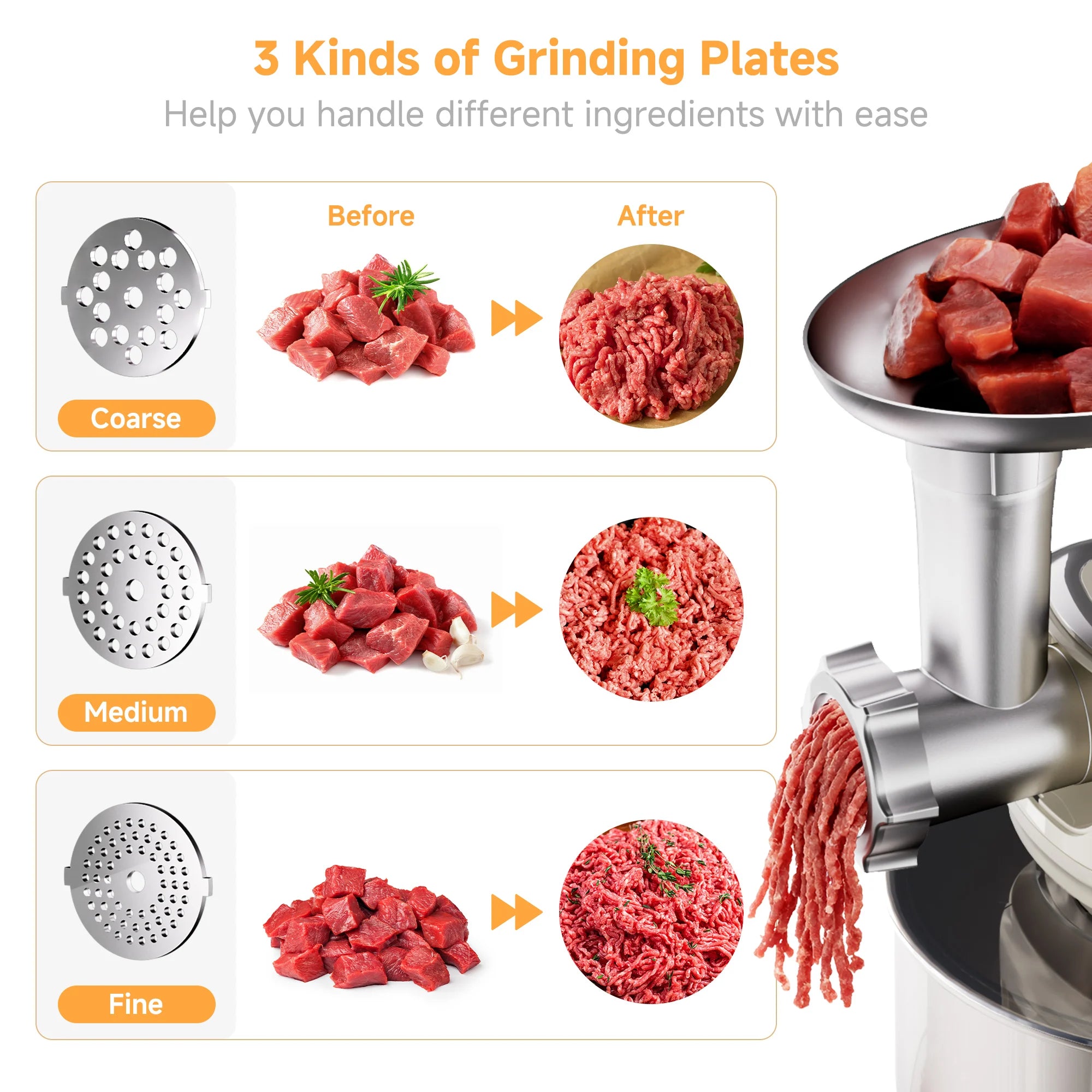 BioloMix 1200W Stand Mixer, 7L Food Mixers for Baking, with Dough Hook, Whisk & Beater, Meat Grinder Attachment