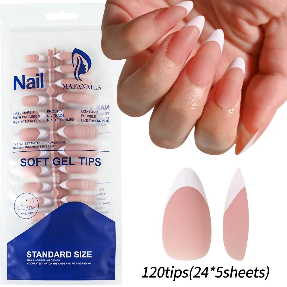 120Pcs Glossy Medium Coffin Press On Nails Pink Gradient French Fake Nails Acrylic Full Cover Ballerina False Nails For Women