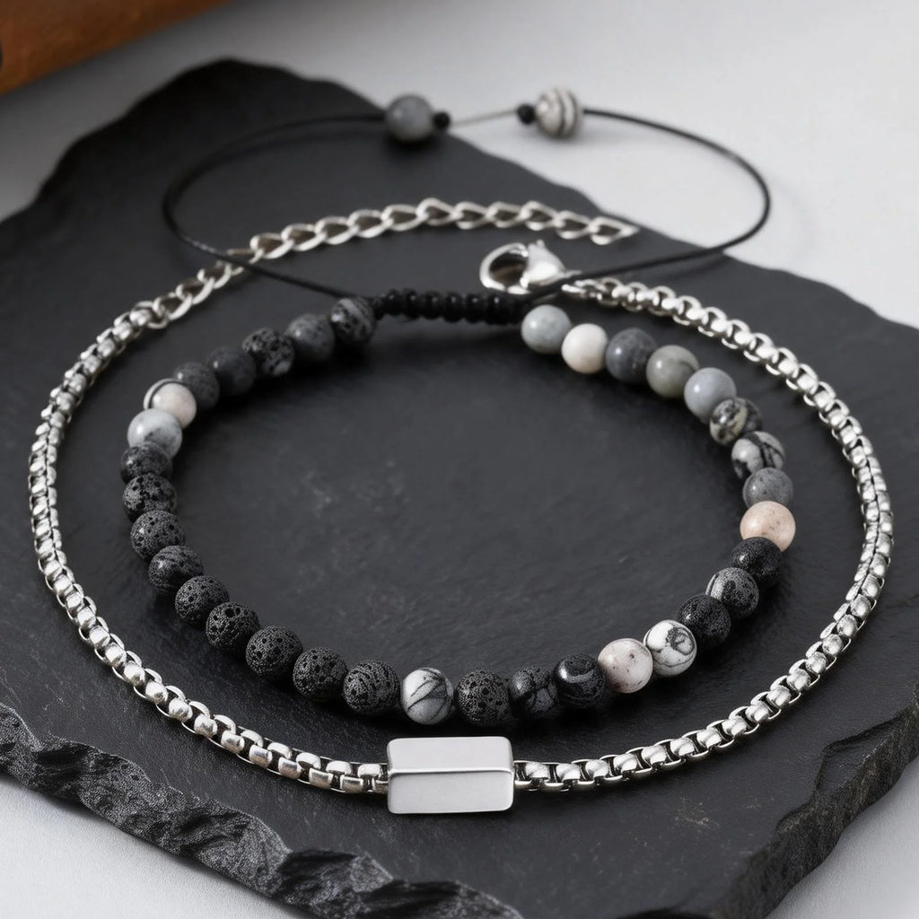 2pcs Bracelet for Men Boys,Adjustable Woven 4mm
