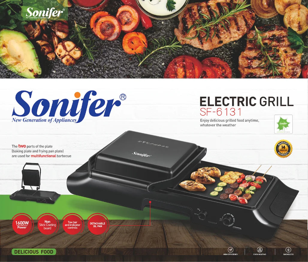 Electric Grill Sonifer SF-6131 1600W Dual Plate BBQ Grill