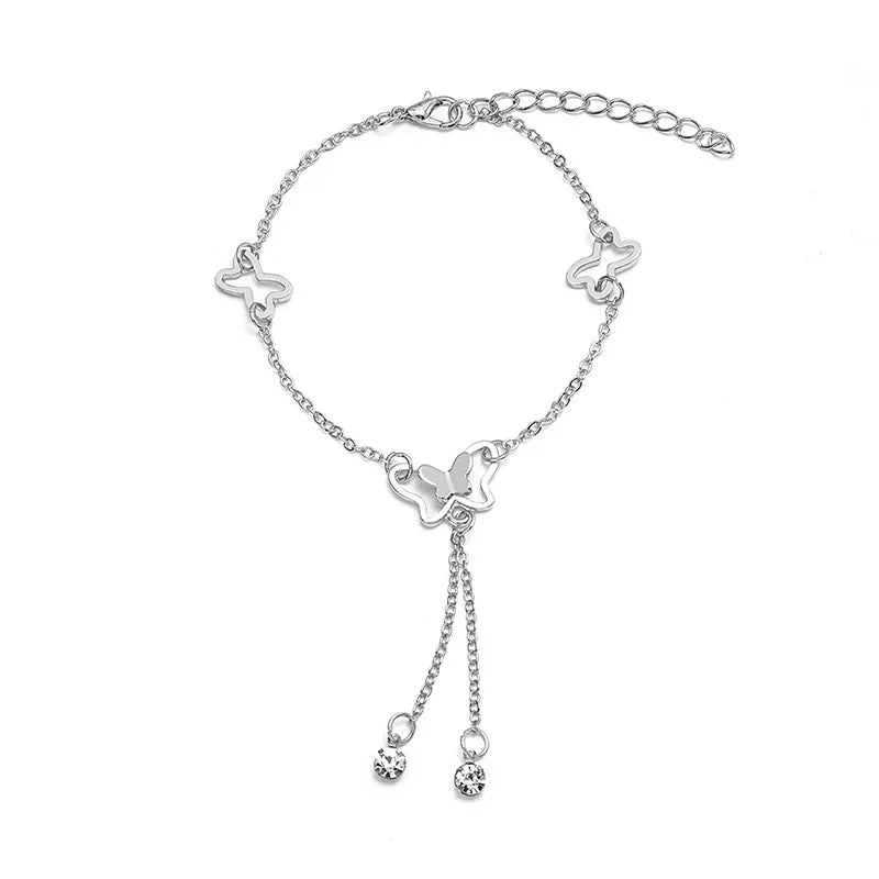 Bohemian Gold Silver Color Hollow Butterfly Anklets for Women Fashion Insect Zircon Ankle Bracelet Summer Beach Foot Chain Jewel