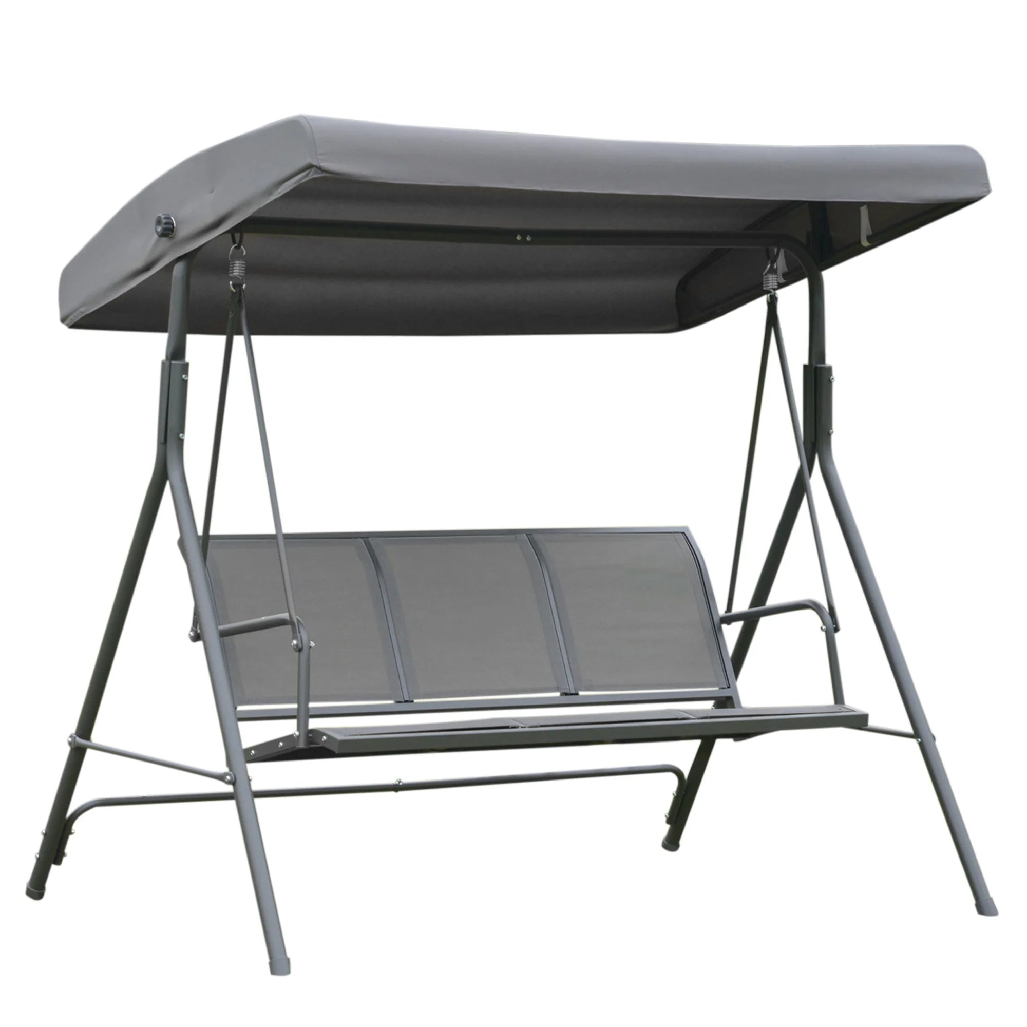 Outsunny 3 seater garden swing with roof sunshade adjustable breathable backrest and steel frame 175x118x159 cm