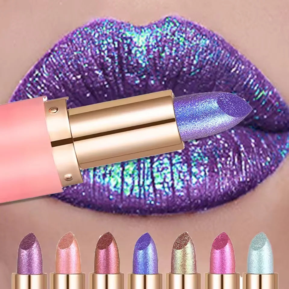 Metallic Violet Chameleon Lipstick Color Changing Matte Glitter Diamond Waterproof