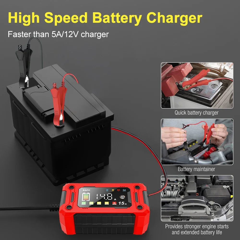 12V 8A /12V 15A Car Battery Charger | One-Touch Pulse Repair & Auto Start | All-in-One