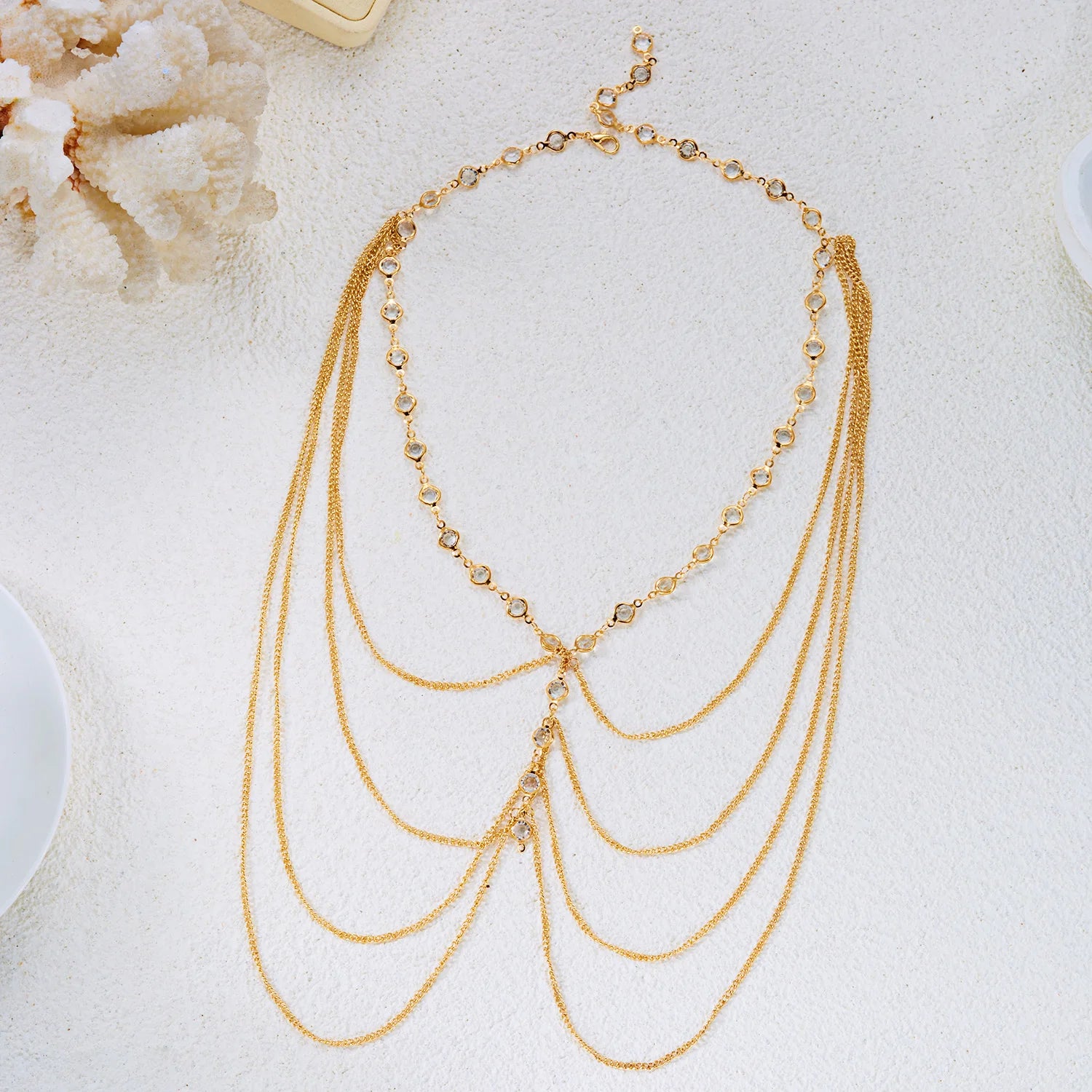 Sexy Multilayer Rhinestone Thigh Chain For Women Bling Zircon Long Tassel Starfish Pearl Leg Harness Summer Beach Body Jewelry