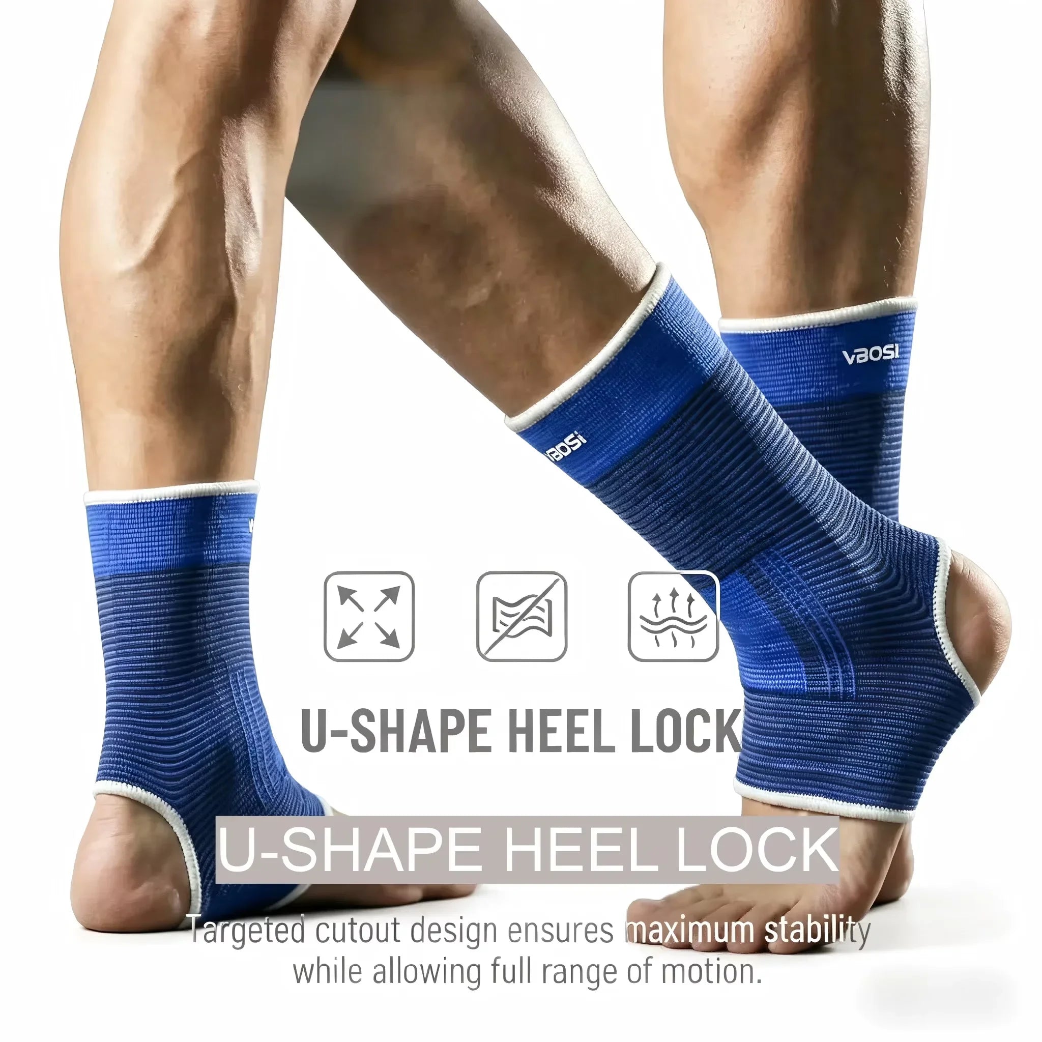 VBOSI Breathable High Elasticity Ankle Support Brace Compression Sleeve for Sports Basketball Running Gym Injury Protection