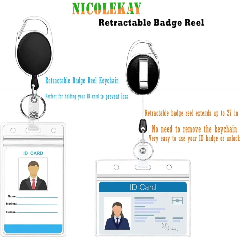 10pcs Retractable Badge Holders with Carabiner Reel Clip