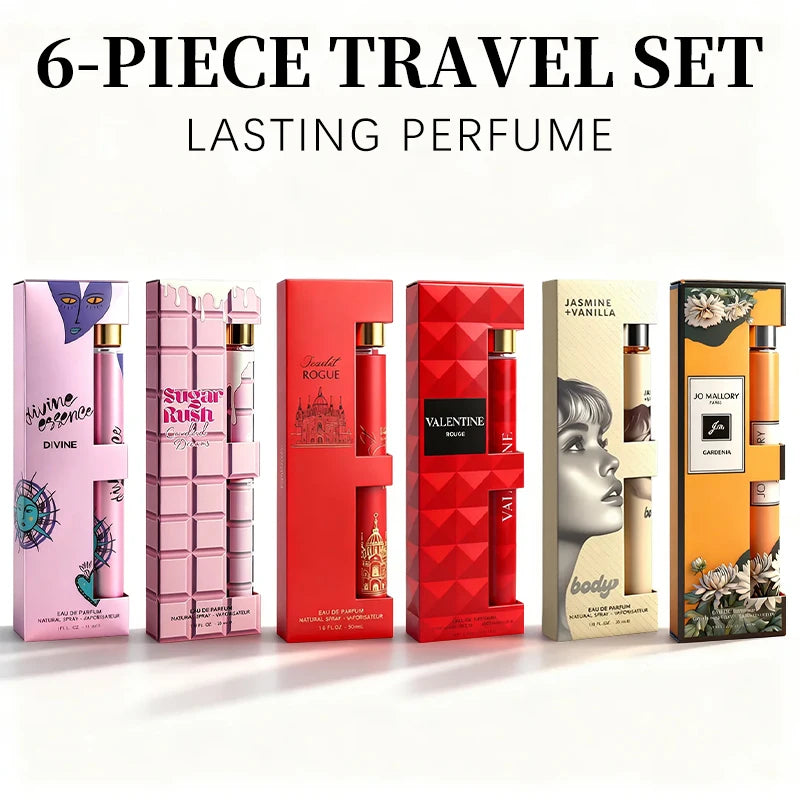 6-Piece Travel Set, Men's and Women's Eau De Toilette Spray, Long-Lasting Fragrance,