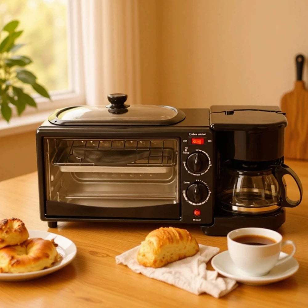 Multifunctional Breakfast Machine 3 in 1 Breakfast Maker Coffee Machine, Breakfast Station with 600 ml Coffee Maker +9 L Oven +Frying Pan, Toasters Breakfast Maker for Home Office