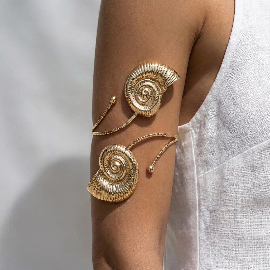 Boho Gold Color Leaf Upper Arm Cuff Bracelet for Women