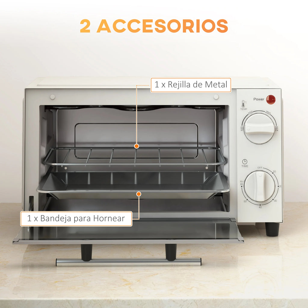 Homcom Mini Oven 9L Mini Oven with Baking Tray, Grill Rack, 100 ° C-230 ° C Stainless Steel