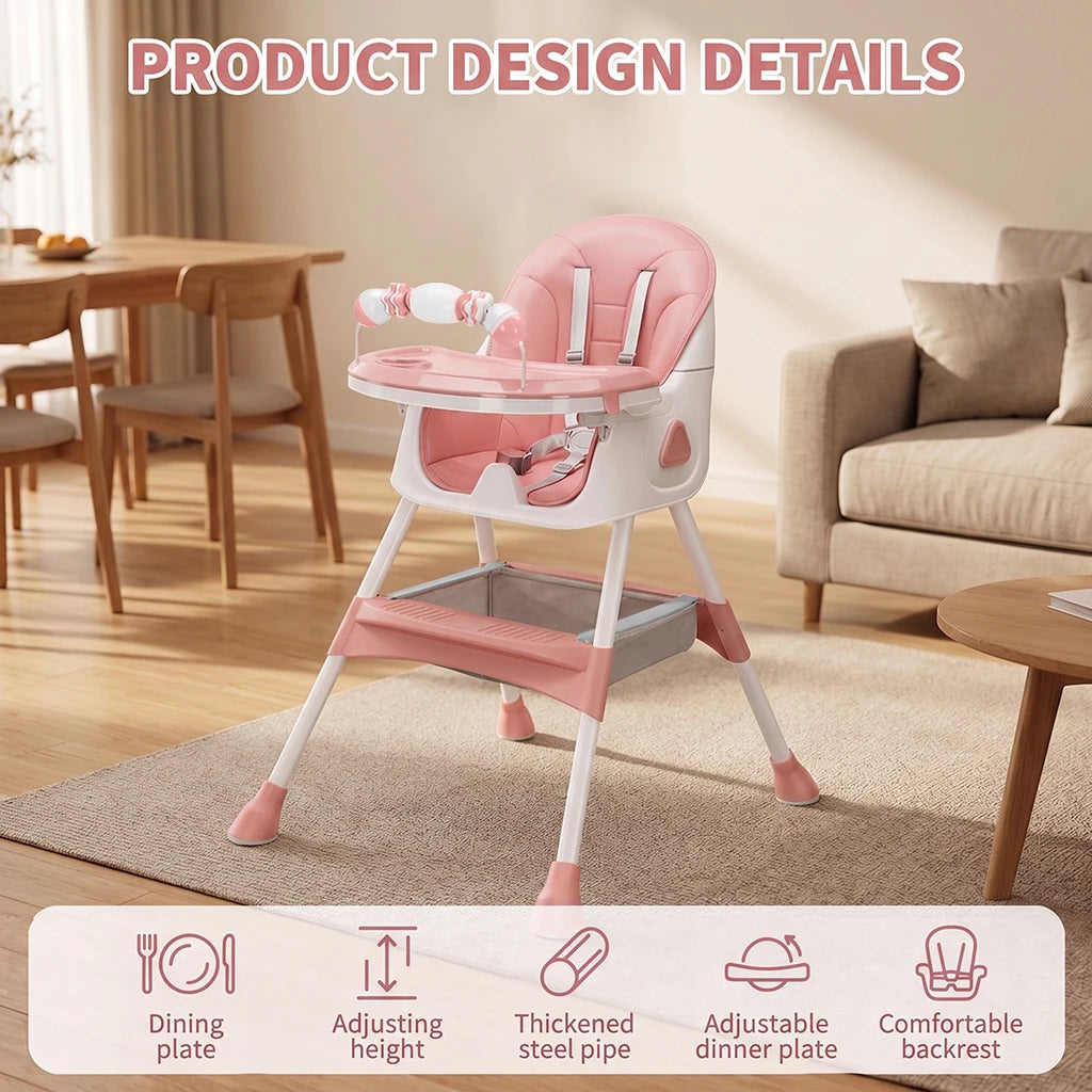 3‑In‑1 Foldable Baby High Chair, Multifunctional Toddler Feeding Highchair
