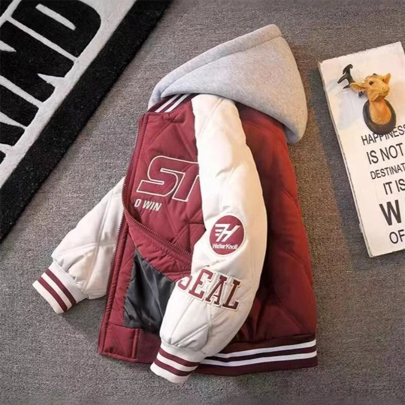 2026 Autumn Winter Teen Boys Hooded Baseball Jackets Fashion