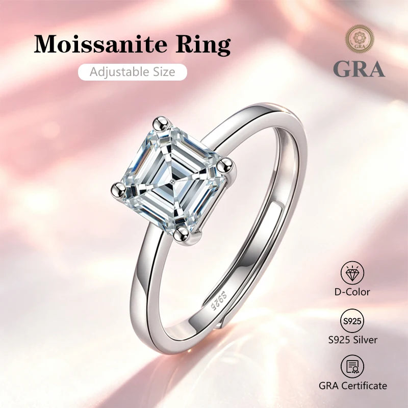 0.5-2.0 Carat Emerald Cut Moissanite Ring S925