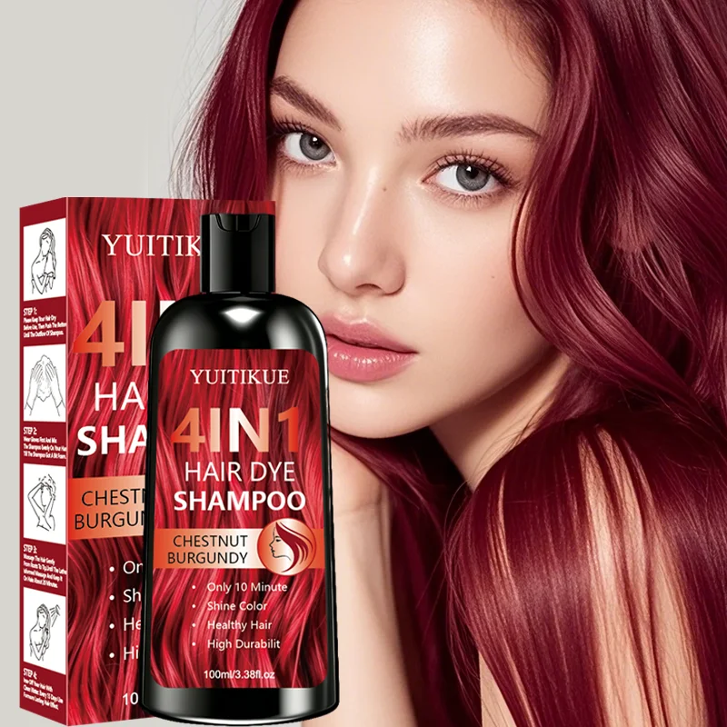 100ml YUITIKUE 4 In 1 Hair Color Shampoo Chestnut Burgundy Easy At Home Hair Dyeing