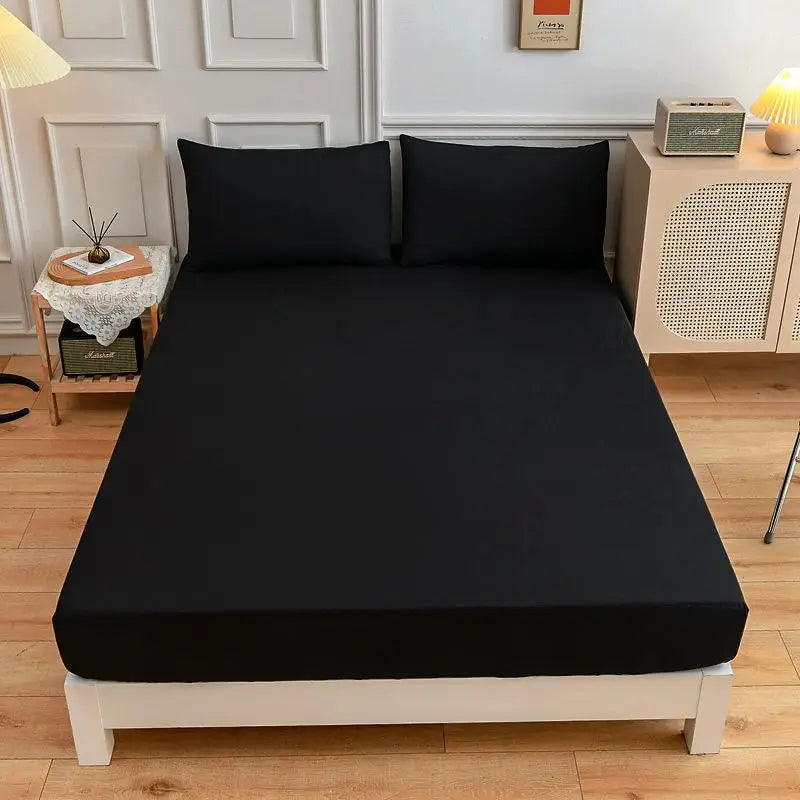 Kuup Polyester 3pcs Solid Color Queen Size Bedding Set - Fitted Sheet & Pillowcases with Elastic Band Mattress Cover