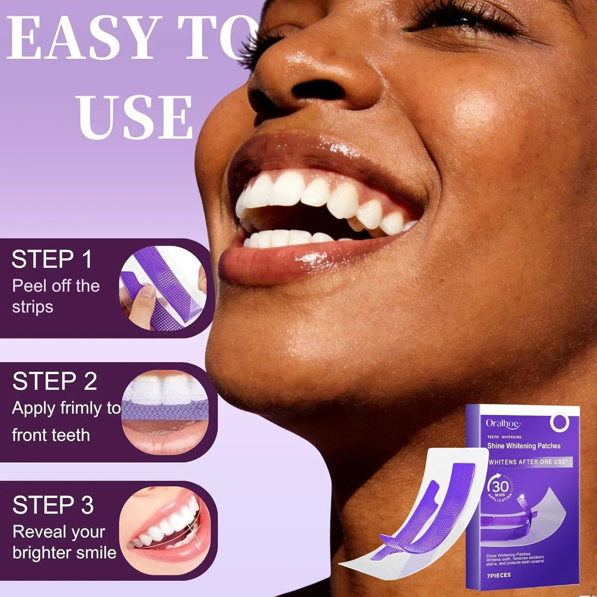 Purple Teeth Whitening Combo Kit – Stain Removing Strips & Colour-Correcting Serum 30-Min Fast Brightening