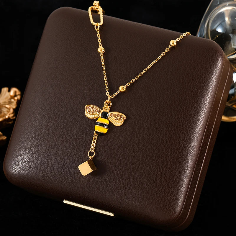 GANEMLY 316l Stainless Steel Metallic Gold Color Sun Pendant Necklace Women Chic Romantic Waterproof Neck Chain Jewelry Gift