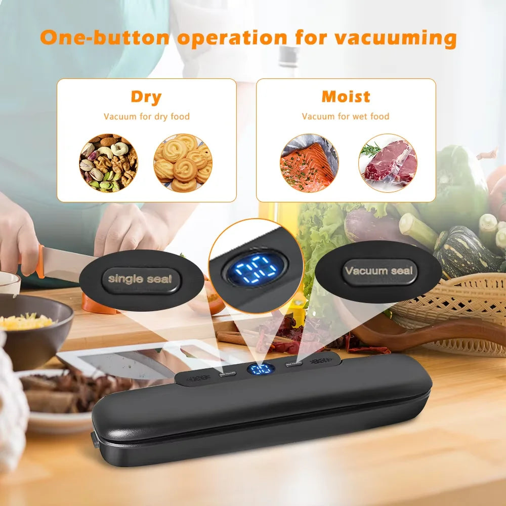 Compact Vacuum Sealer Machine - 60kPa Powerful Suction Food Saver with Leak-Proof Technology | Automatic Air Sealing System