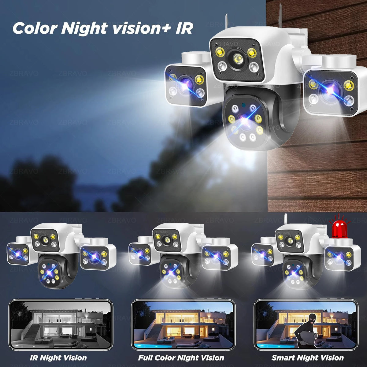 Tuya SmartLife 3 Screens Outdoor WiFi Security Camera PTZ 6K 12MP