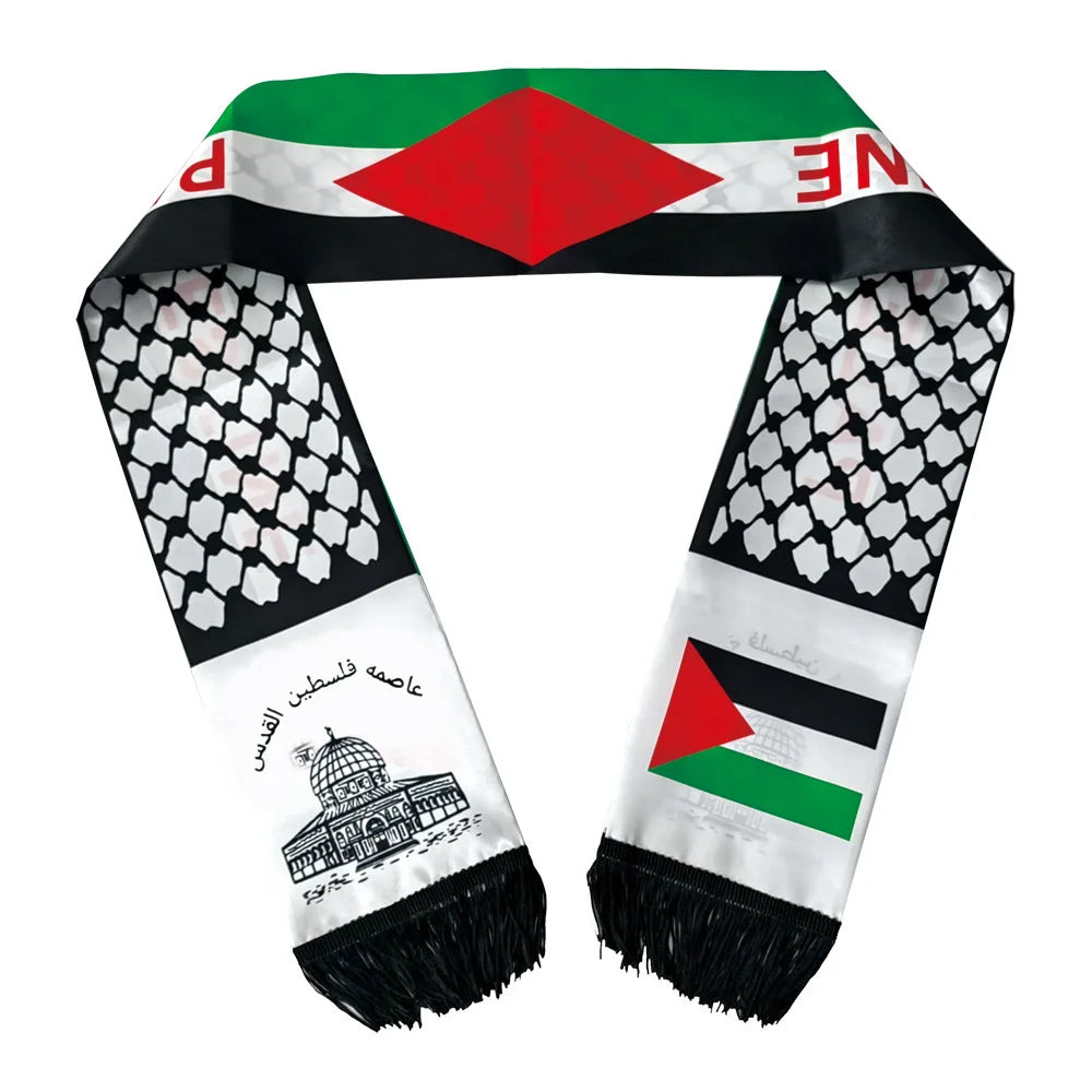 Palestine Scarf 130 x 14cm Palestine Printed Satin Face National Day Flag Palace Map Scarf Shawl