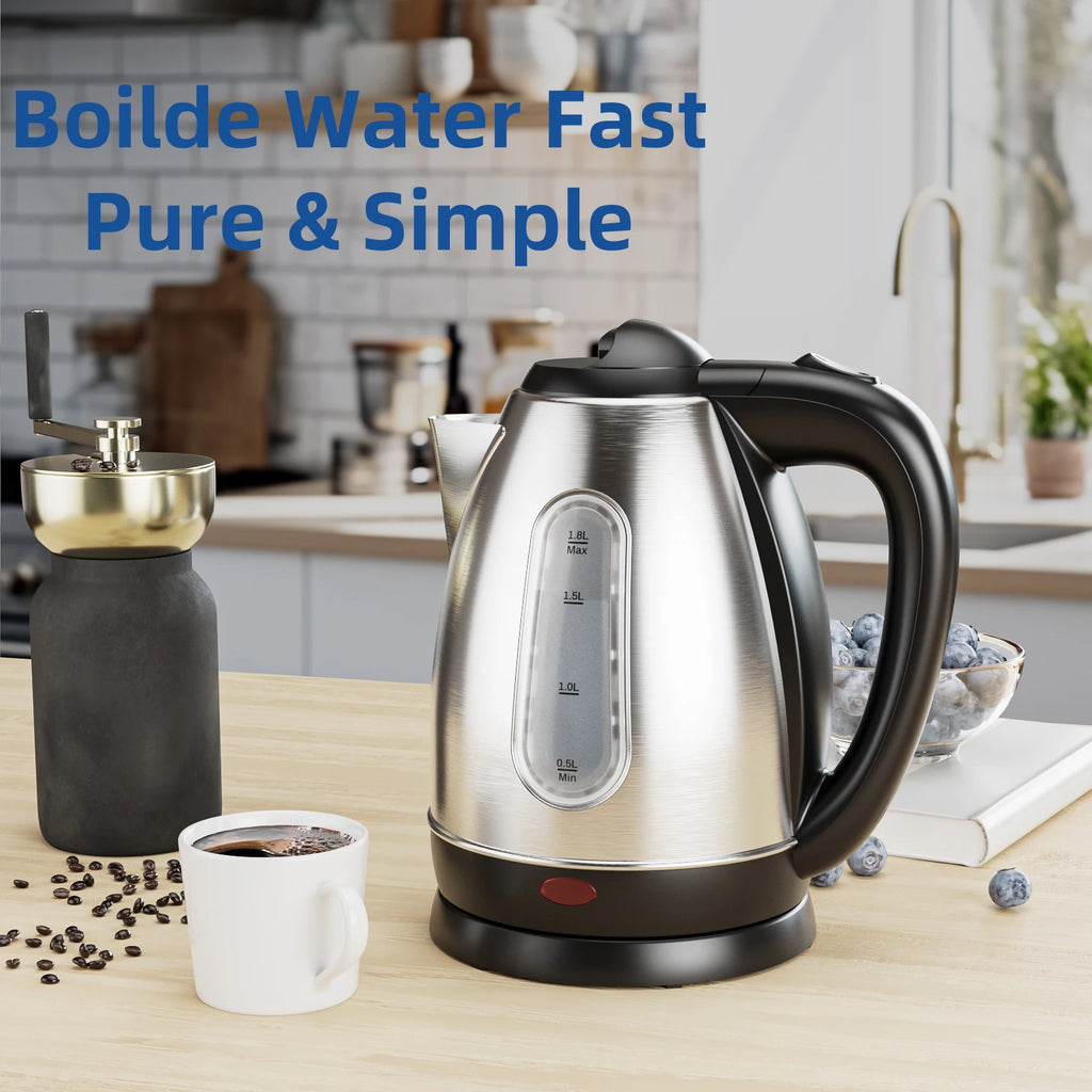 1.8L Stainless Steel Electric Kettle with Water Level Window,