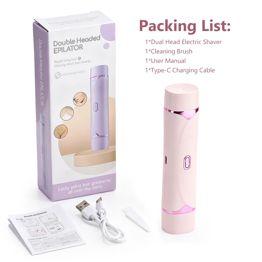 2-in-1 Electric Shaver for Women Dual Head Bikini Trimmer with 3D Floating