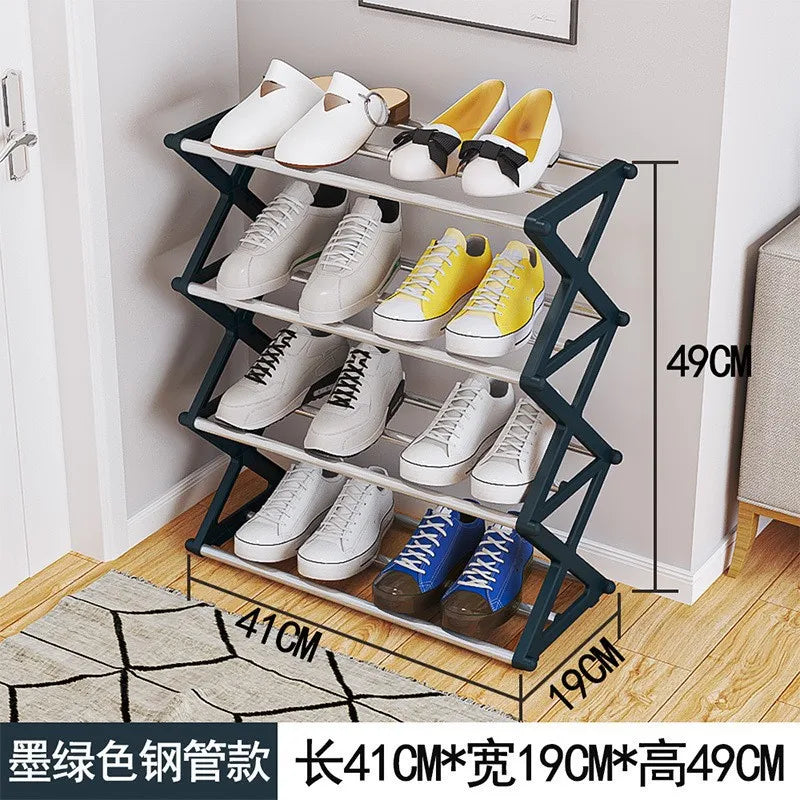 4-Tier X-Type Space Saving Shoe Rack, Solid Color Easy Assembly