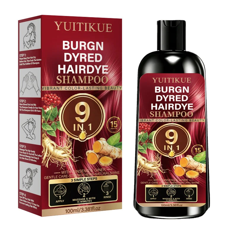 YUITIKUE Burgundy Red Hair Dye Shampoo 9 In 1 Instant Coloring