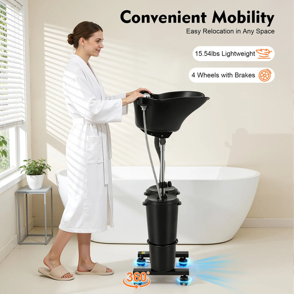 Height Adjustable Mobile Hair Washing Sink with Electric Pump & Wheels,