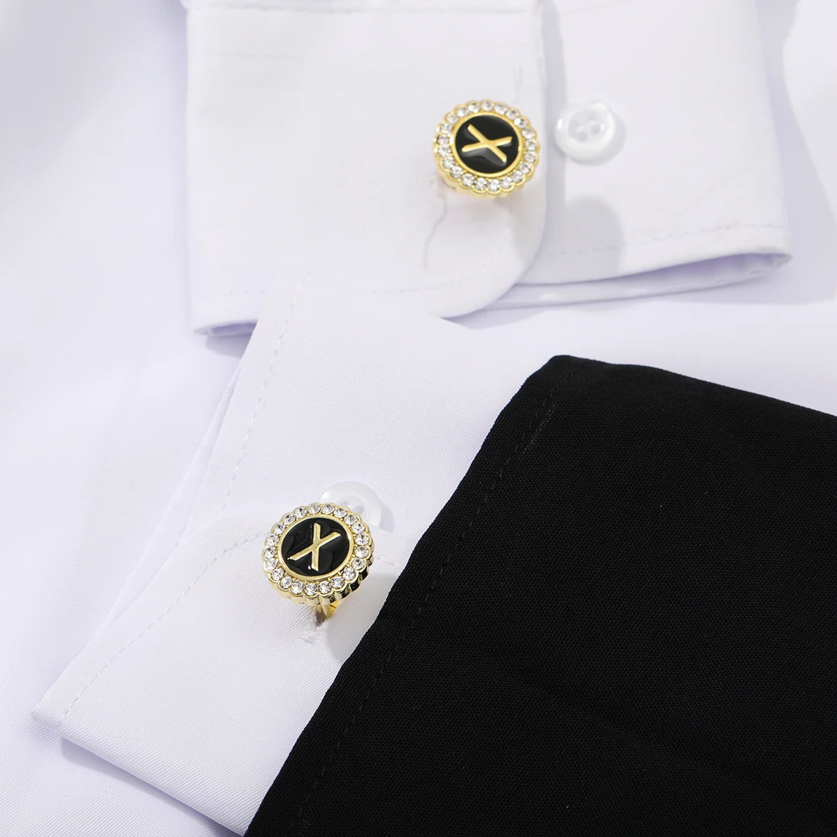 26 Initial Capital Letter A-Z Mens Cufflinks Galaxy Golden Color Gear Shape Crystal Cuff Links Formal Shirt Suit Jewelry Gift