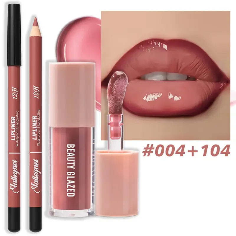 2pcs Waterproof Long-Lasting Matte Lip Makeup Set - Lip Liner & Glaze Combo with Pencil Texture
