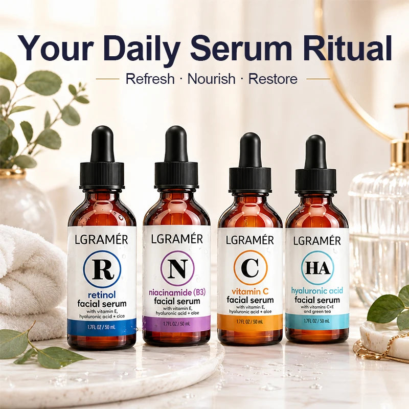 Vitamin C Retinol Niacinamide Hyaluronic Acid 4 Bottles Facial Serum