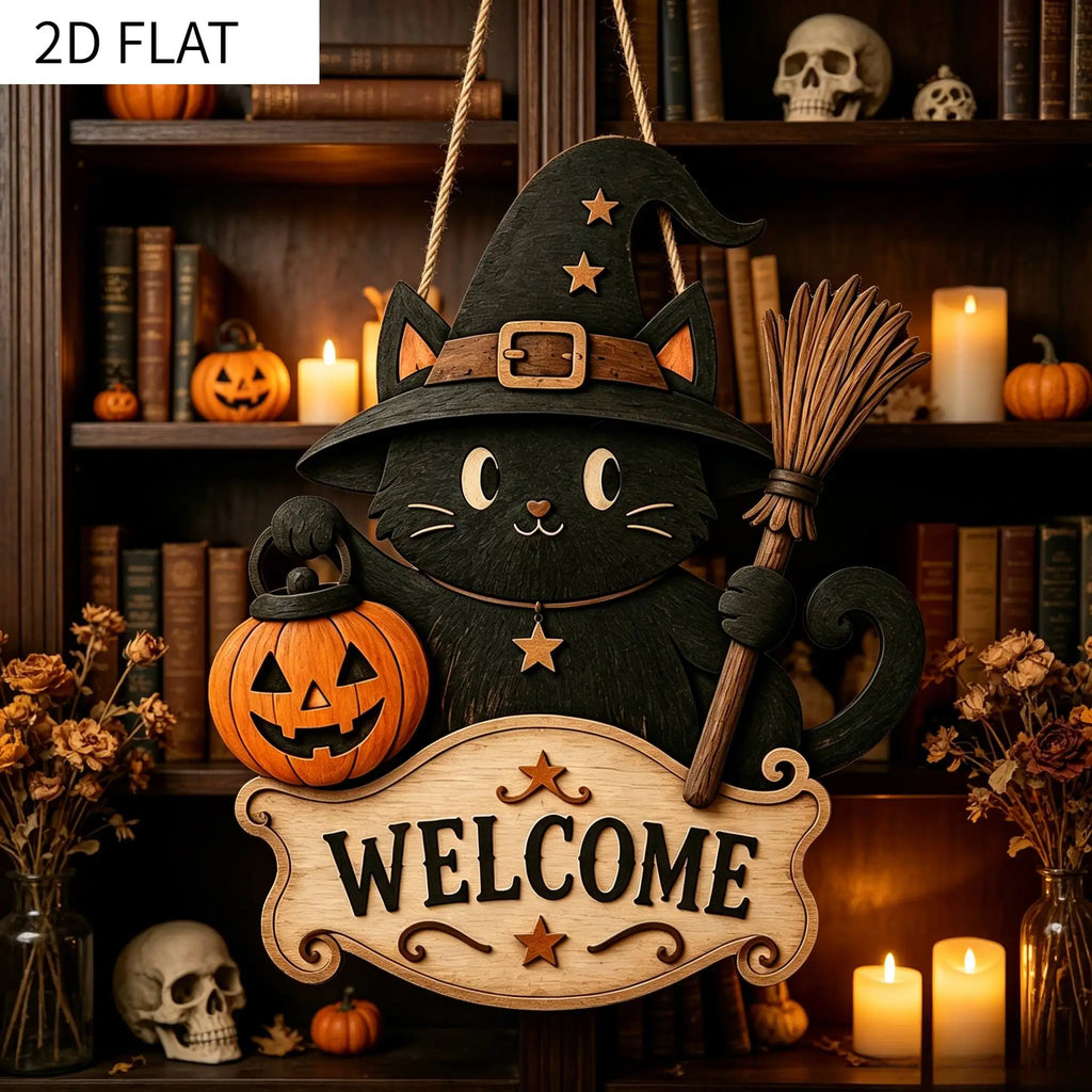 2/1 Piece Black Cat Halloween Welcome Door Hanging,