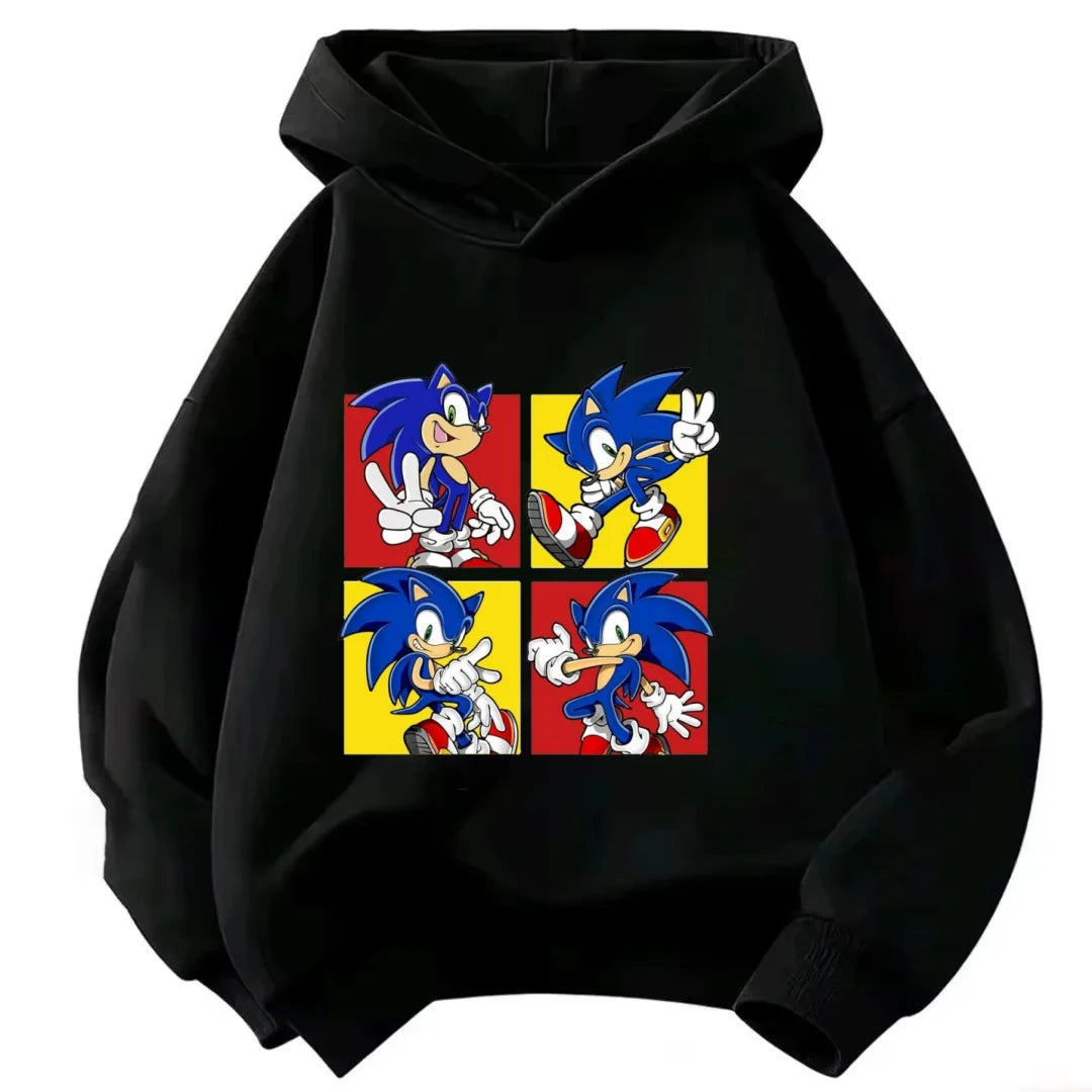 2026 Kids Thick Hoodie with Cute Sonic Anime Pattern