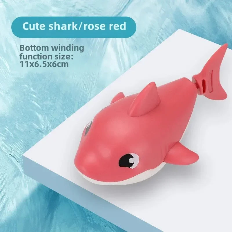 Baby Summer Cartoon Shark Water Play Toy with Wind Up Chain Outdoor Beach Swimming Clockwork Toys Baby Bathroom Toy for Children