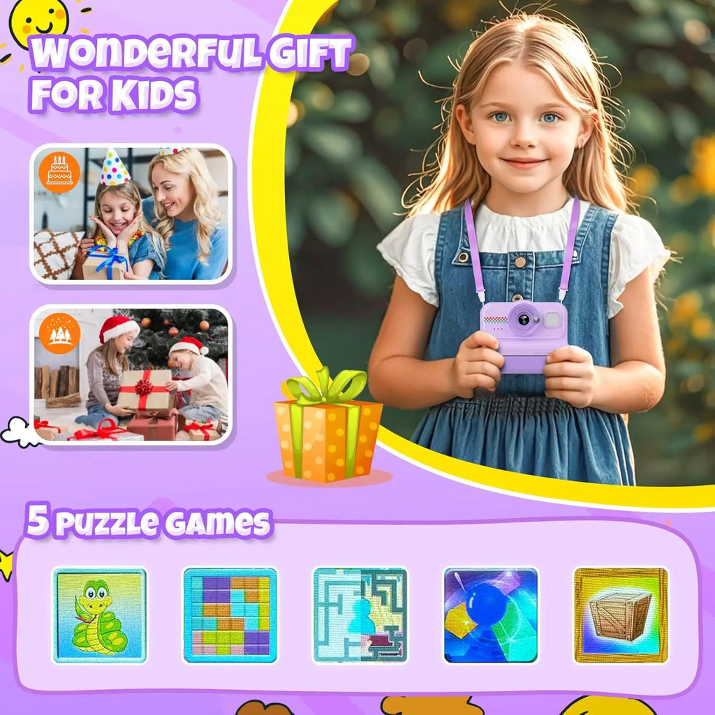 Kids Camera Instant Print, 1080P HD Instant Print Camera for Kids