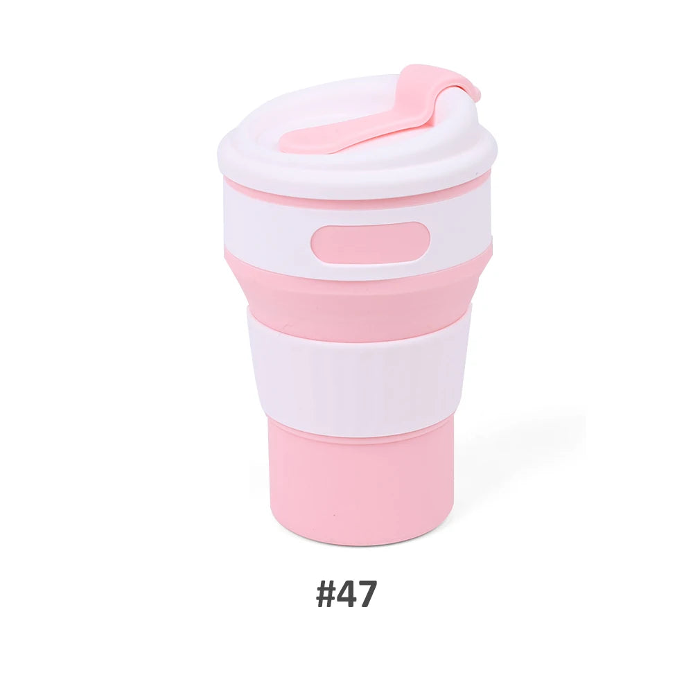 350ML Food-Grade Silicone Folding Cup Portable Travel Mug with Lid Leak Proof Collapsible Reusable for Hot Cold Drinks Outdoor