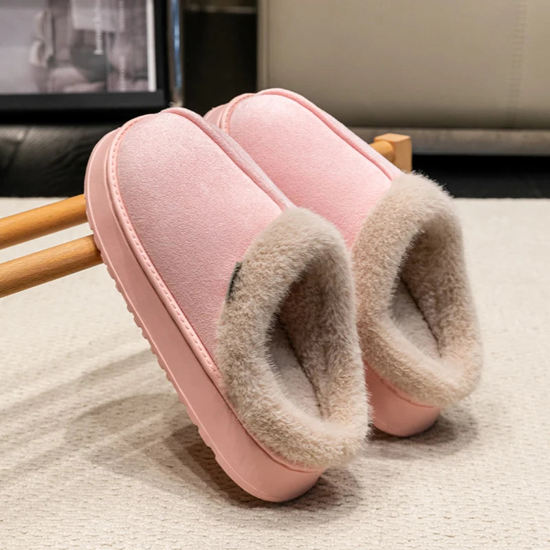 New Fluffy Men's Slippers Winter with Thick Sole