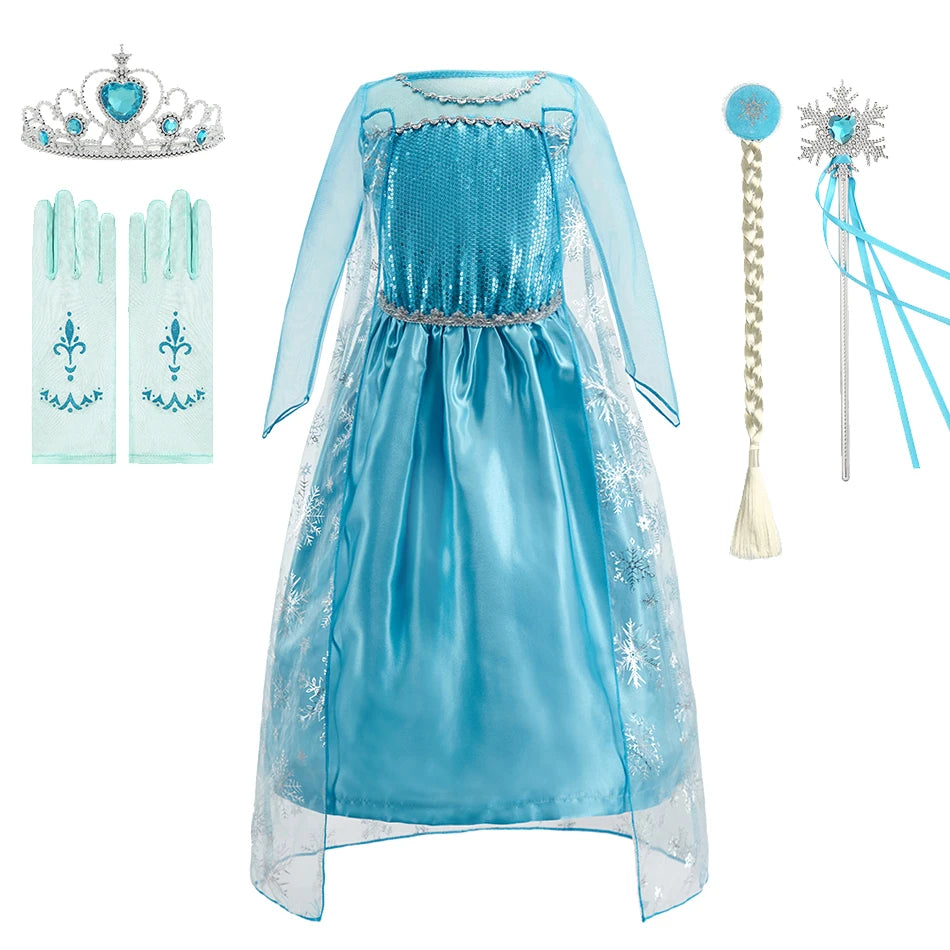 Children Anna Elsa Dress Girls Princess Cosplay Costume