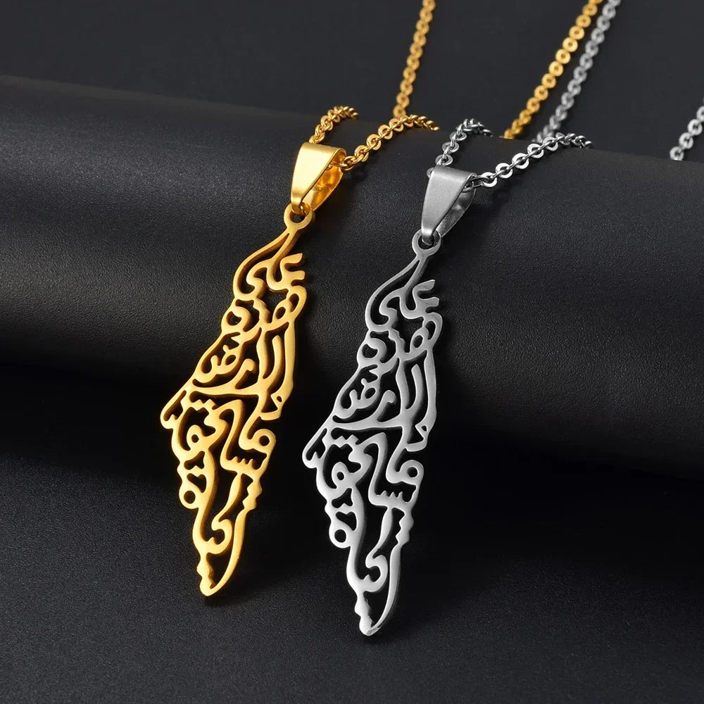 YILUOCD Palestine Map Pendant Necklace Arabic National Jewelry Fashion Stainless Steel Israel Chain Necklaces for Women
