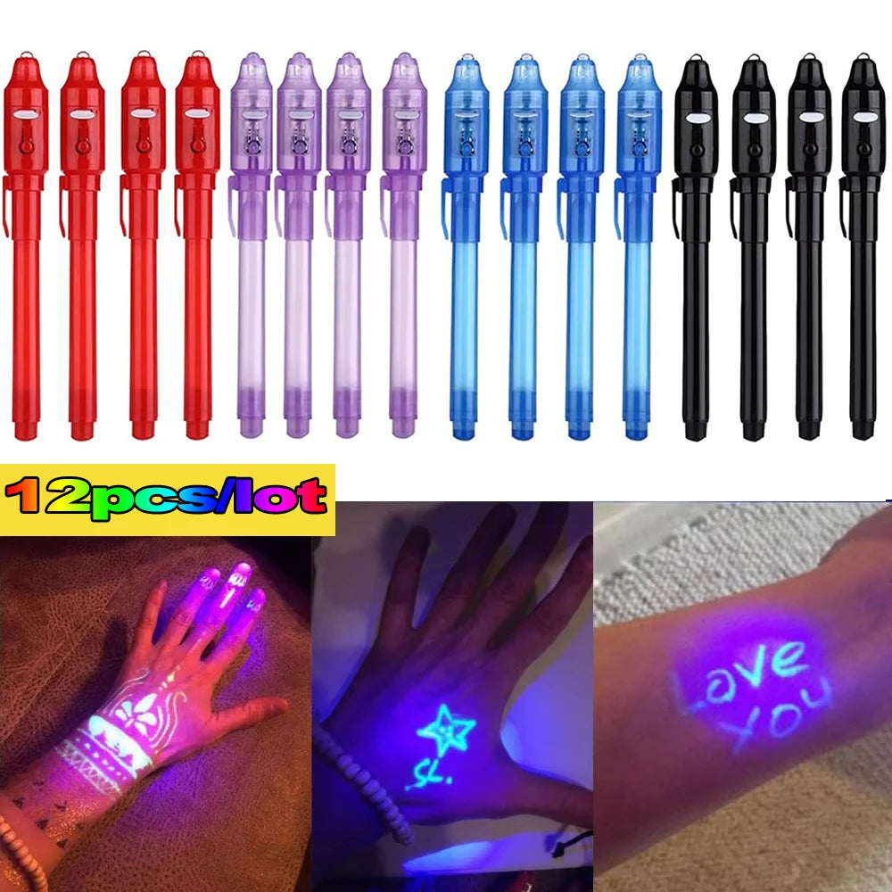 4-12pcs Invisible Ink Pen Spy Pen with UV Light Magic Marker