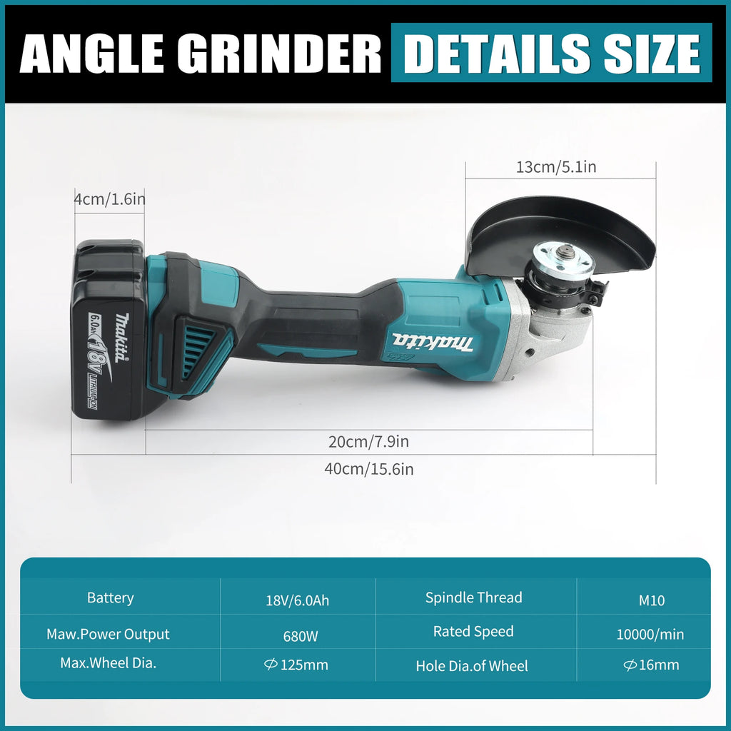 Makita DGA404 18VBrushless Angle Grinder: 125mm Wheel, 680W, 10000RPM for Metal Cutting, Grinding & Industrial Construction Jobs