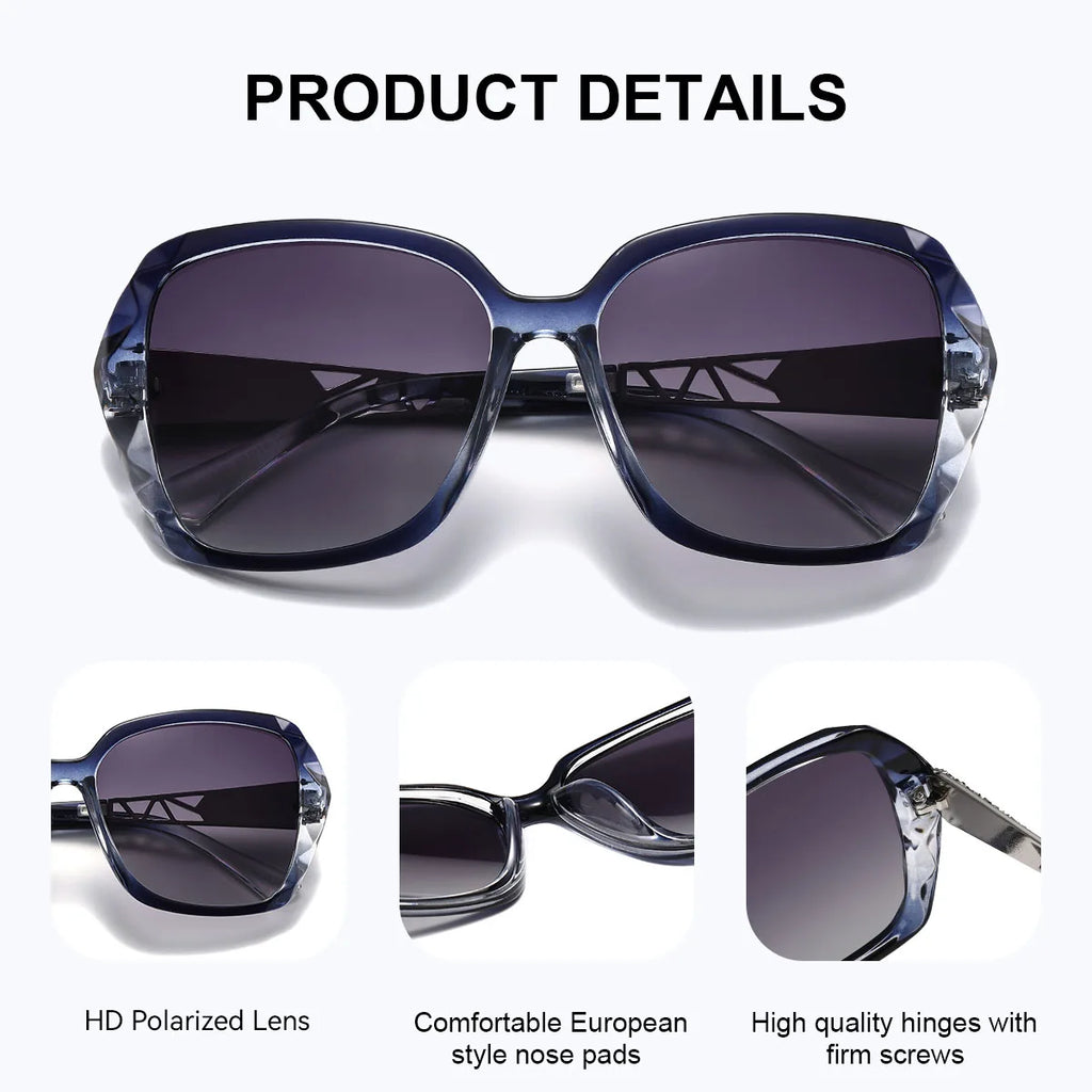 BARCUR Trendy Women Polarized Sunglasses Butterfly PC Transparent Large Frame Hollow Out Mirror Leg Leisure UV Women Sunglasses